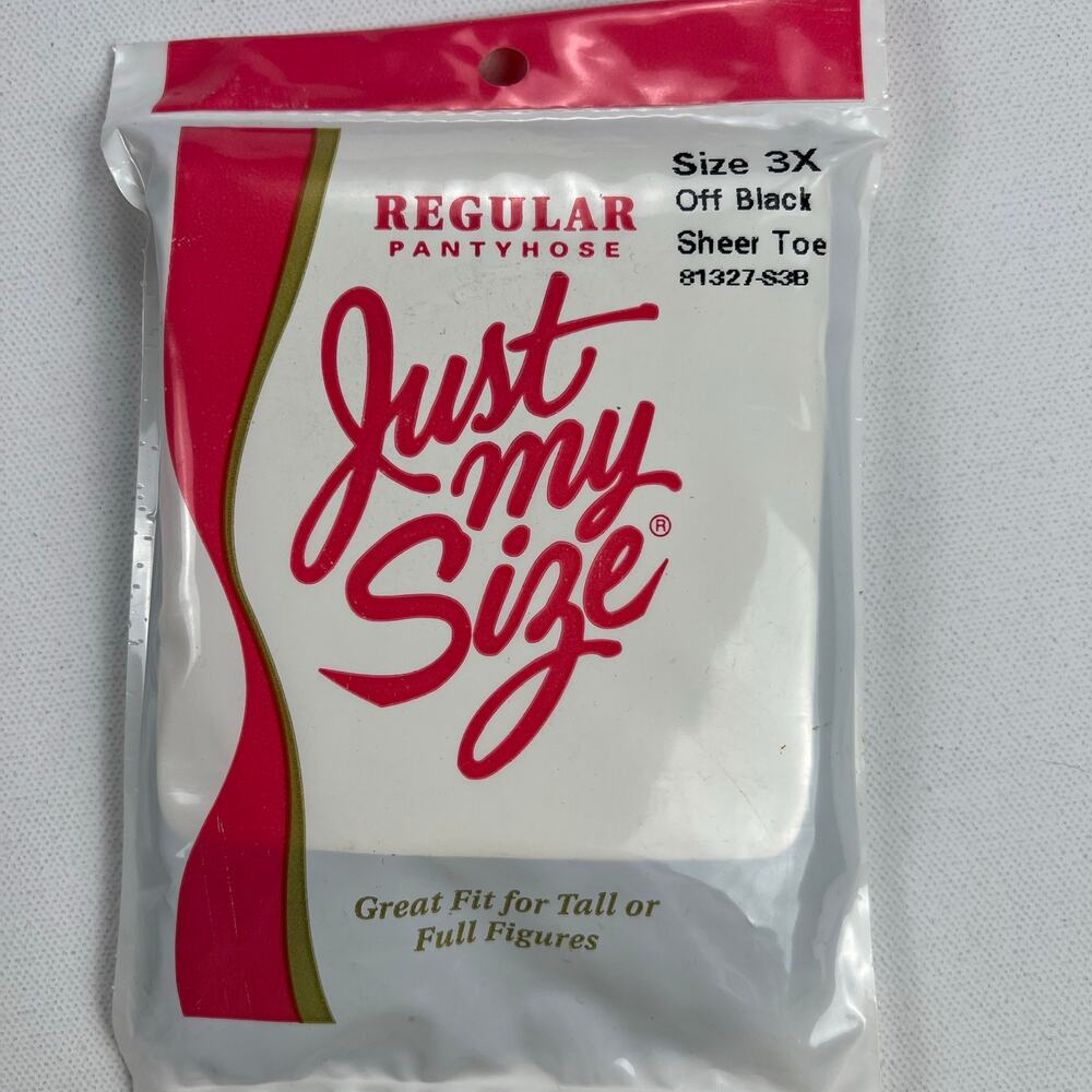 Vintage 1980s L'eggs Just My Size Regular Pantyhose Off Black Sheer Toe Size 3X